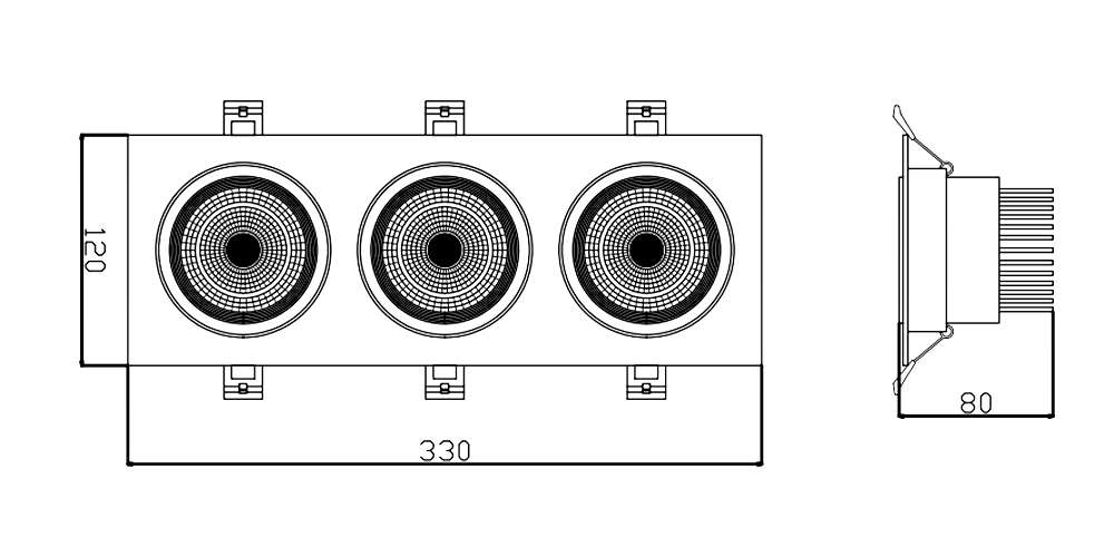 Kích thướcDuhal DFC3091 : Đèn Led Downlight vuông, chiếu điểm  3x9W