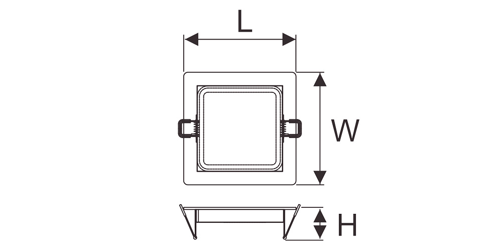 Kích thướcDuhal KDGV506 : Đèn Led Panel âm trần vuông viền nhôm 6W