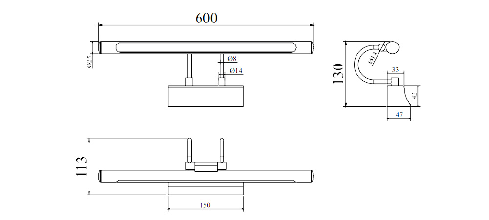 Kích thước Duhal AIG0061 : Đèn Led Soi Gương - Soi Tranh 6W