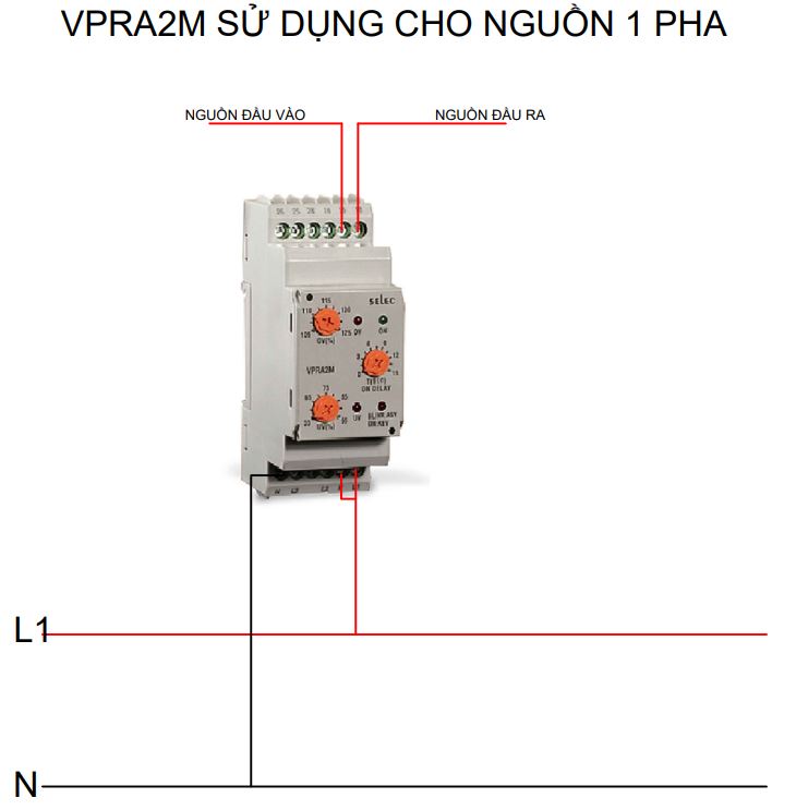 Sơ đồ đấu nối Rơ le bảo vệ điện áp Selec VPRA2M