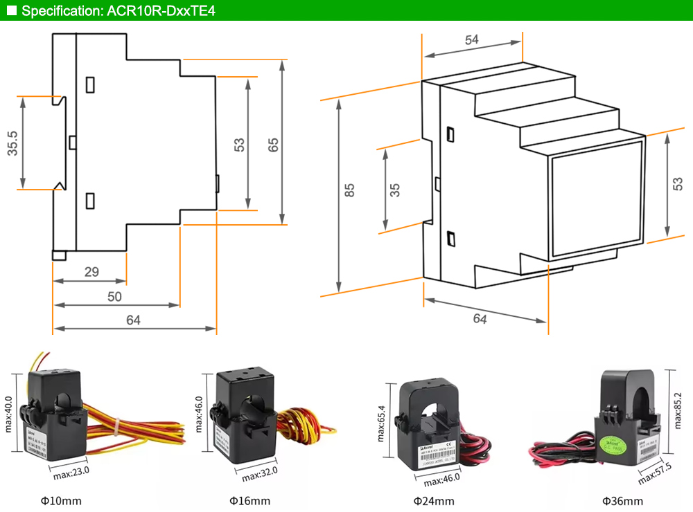 Kích thước: Acrel ACR10R-D10TE4
