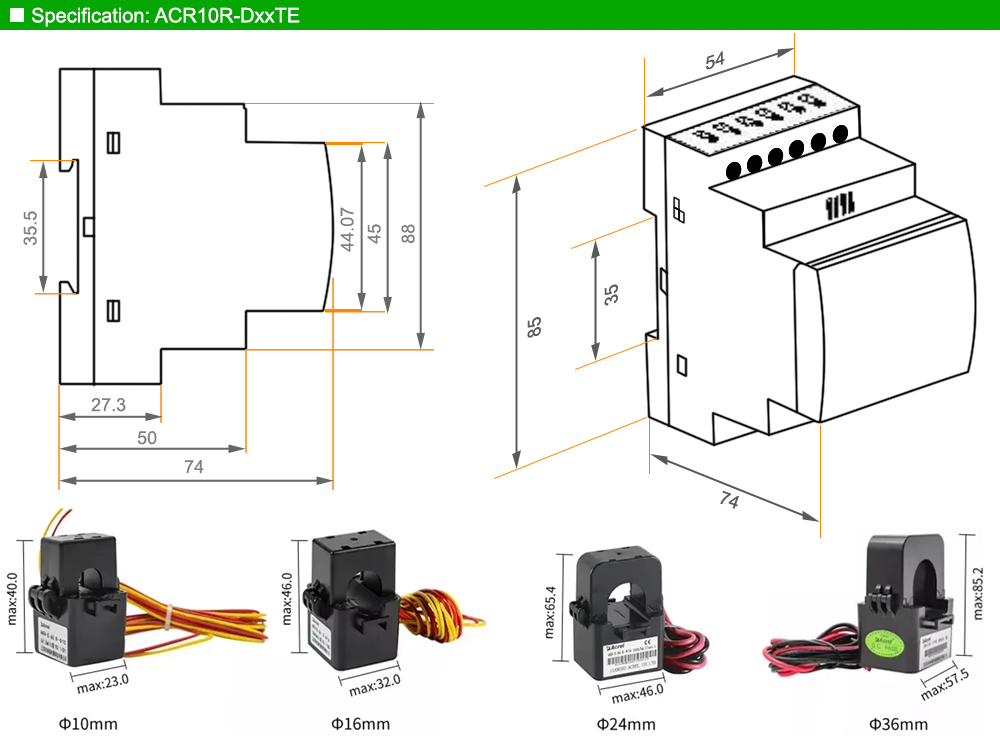 Kích thước: Acrel ACR10R-D16TE