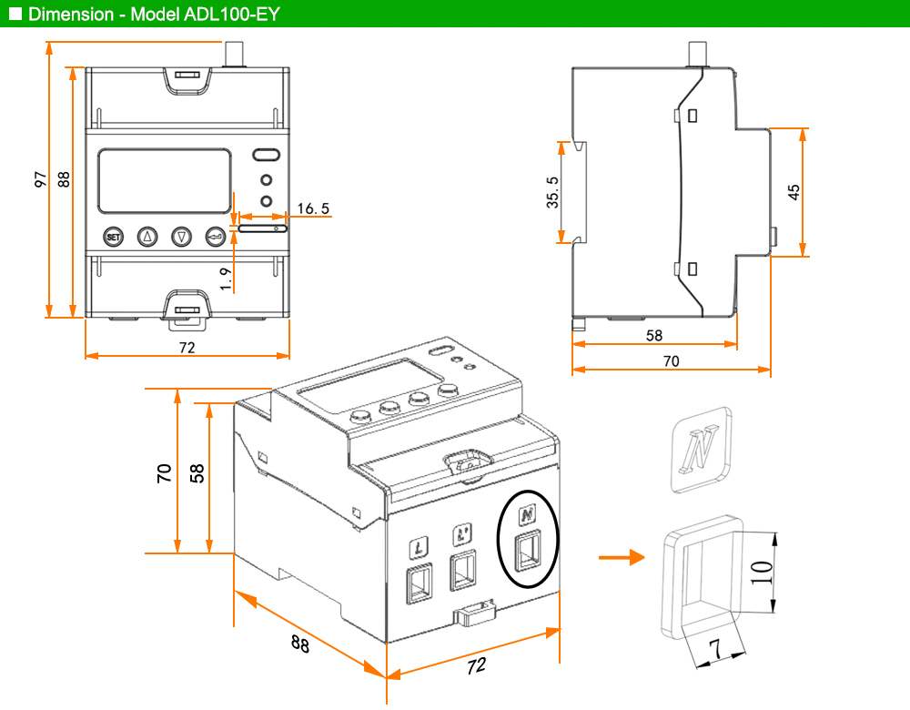 Kích thước: Acrel ADL100-EY