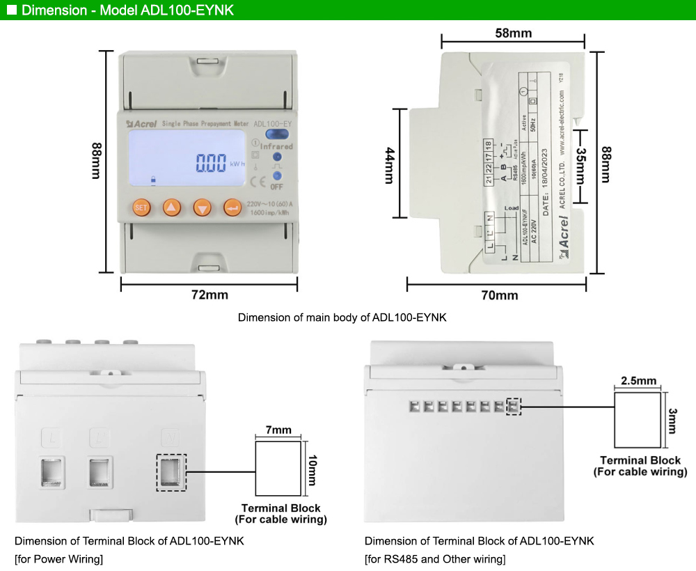 Kích thước: Acrel ADL100-EYNK