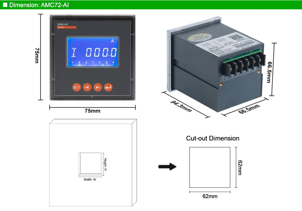 Kích thước: Acrel AMC72-AI
