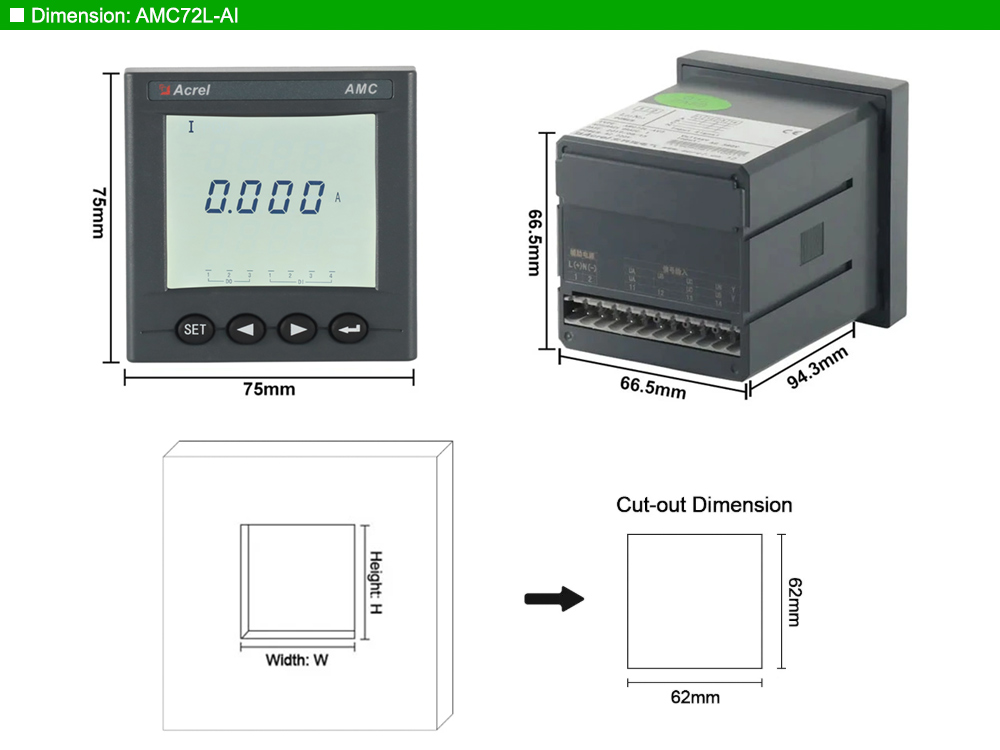 Kích thước: Acrel AMC72L-AI