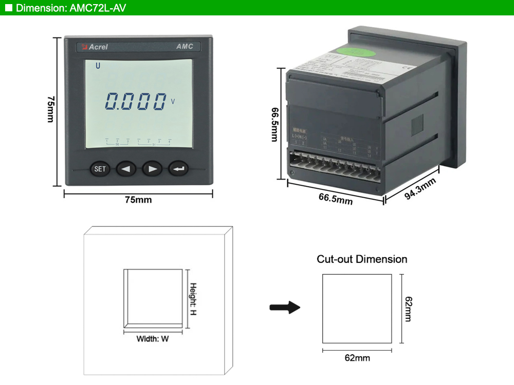 Kích thước: Acrel AMC72L-AV