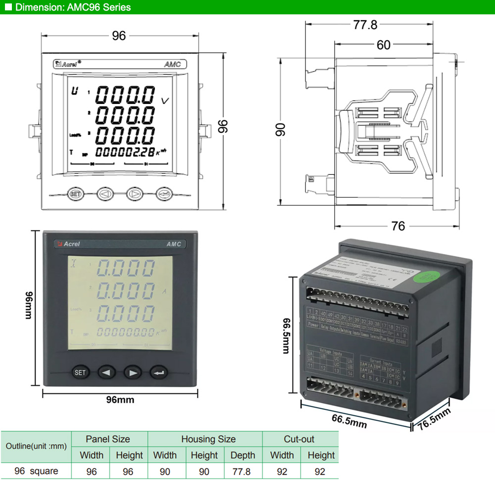 Kích thước: Acrel AMC96-AI3