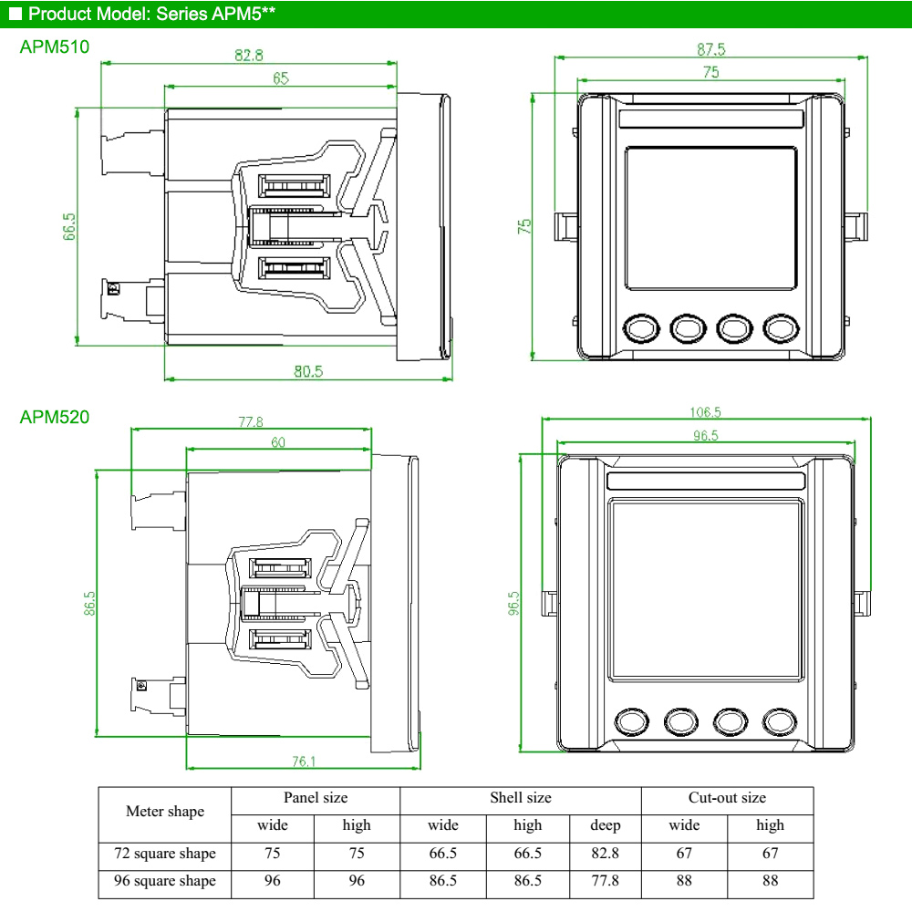 Kích thước: Acrel APM520