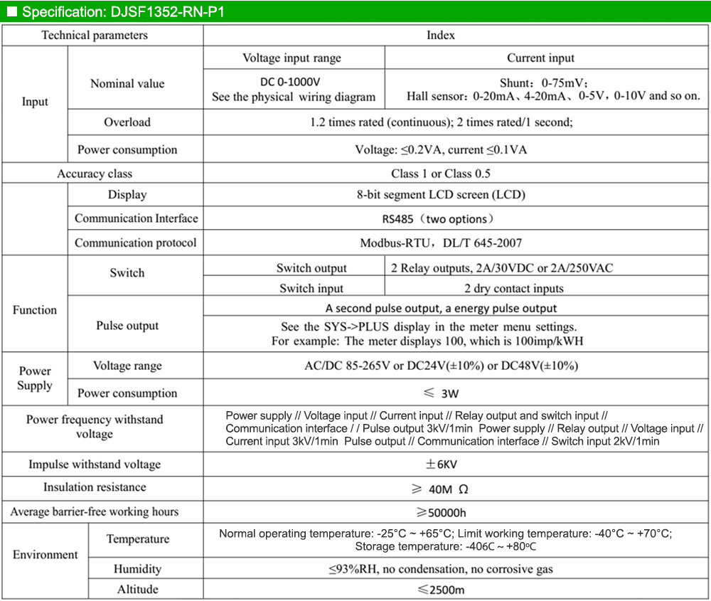 Thông số kỹ thuật: Acrel DJSF1352-RN-P1