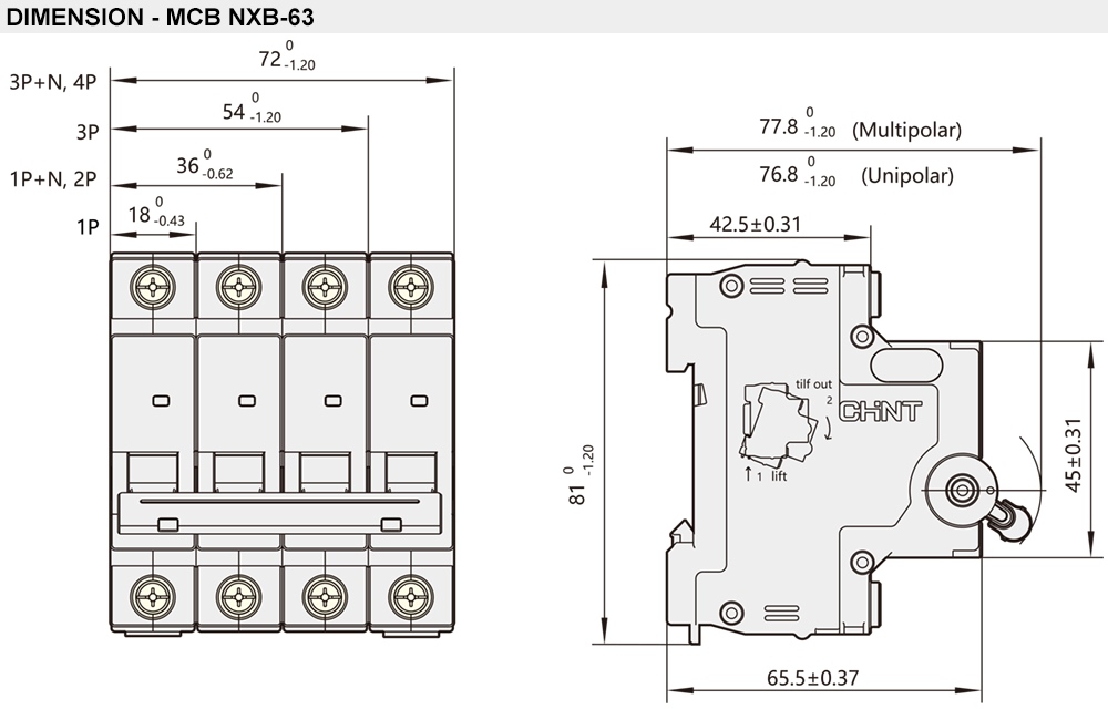 Kích thước CHINT NXB-63 1P C6