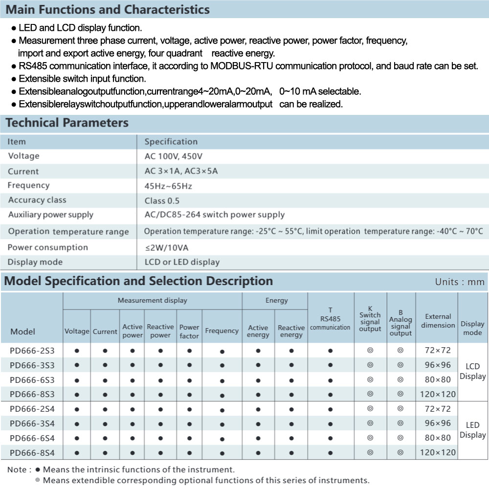 Thông số kỹ thuật CHINT PD666-2SK3 3×450V 3×*A/5A