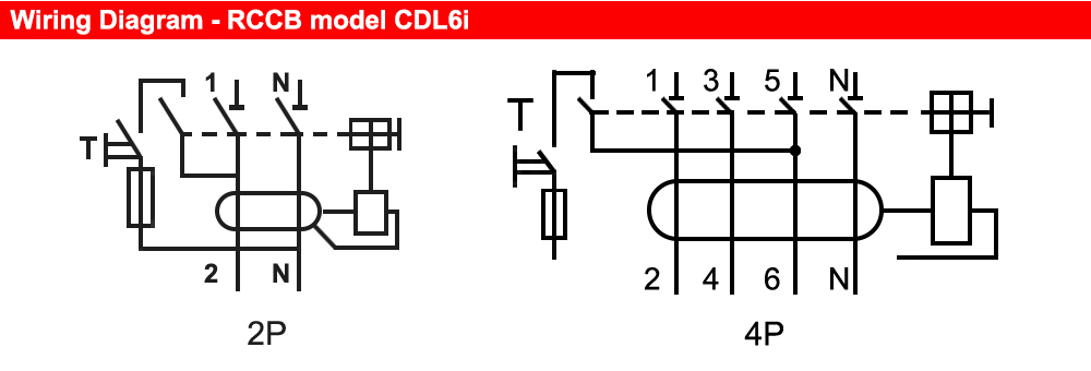 Sơ đồ đấu nối : RCCB Delixi CDL6i263SC