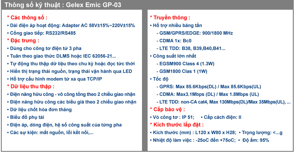 Thông số kỹ thuật : Emic GP-03