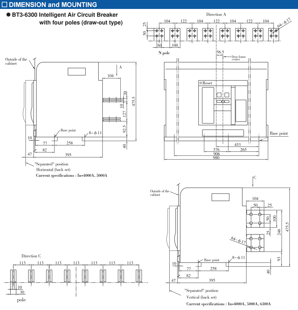 Kích thước: ACB Fuji BT3-6300X/46300E