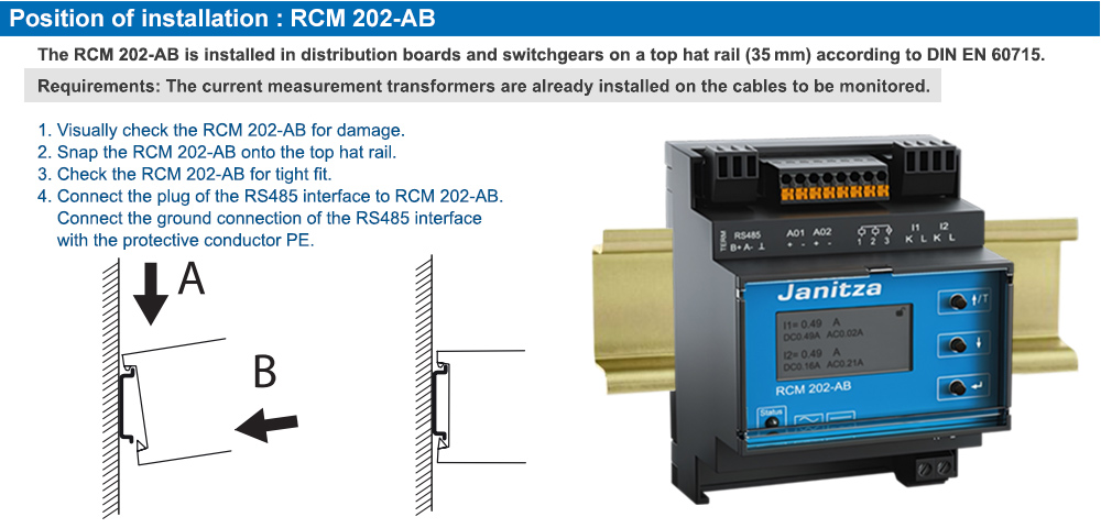 Phương cách lắp đặt : Janitza RCM 202-AB