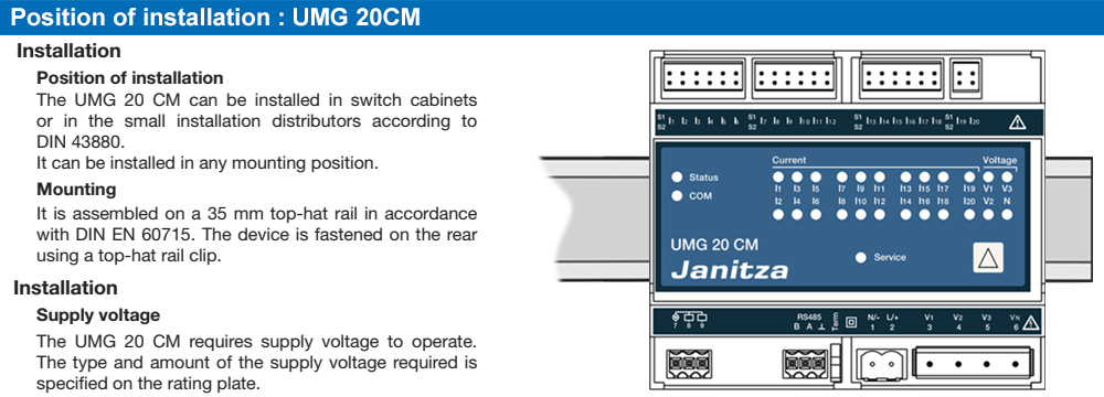 Phương cách lắp đặt : Janitza UMG 20CM