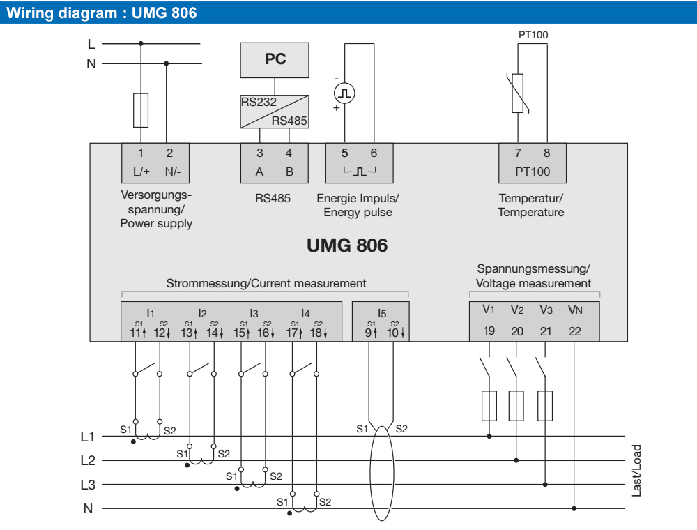 Sơ đồ kết nối : Janitza UMG 806