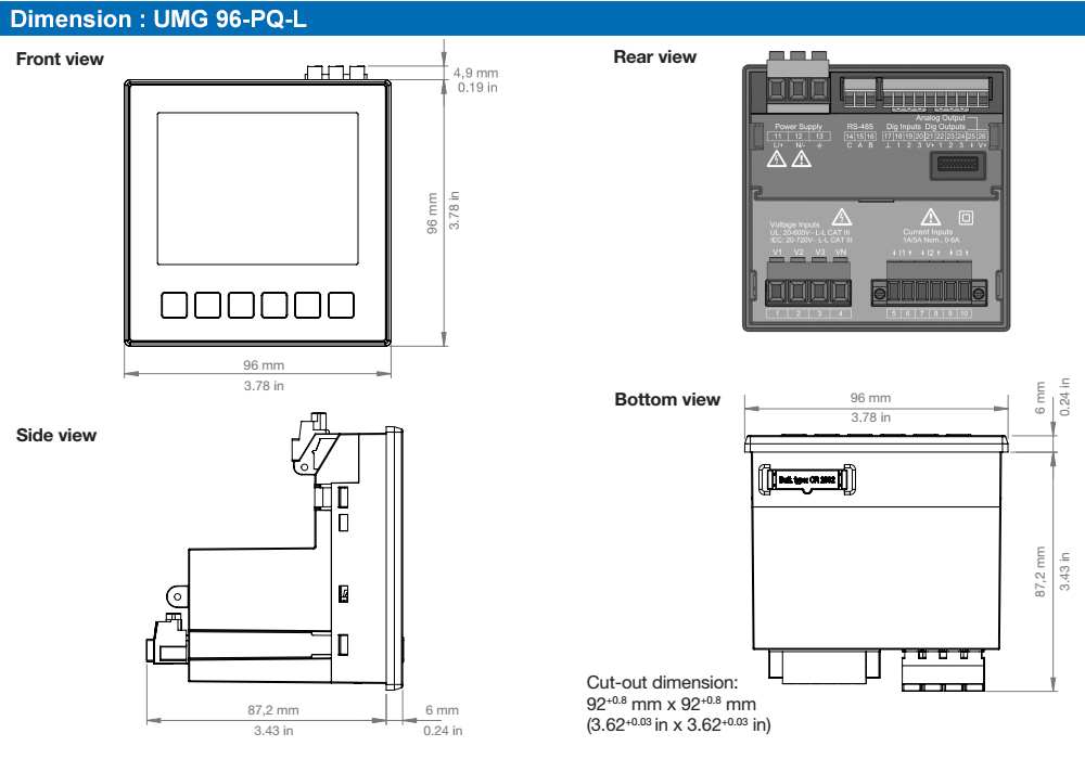 Kích thước : Janitza UMG 96-PQ-L