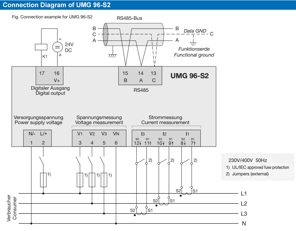 Sơ đồ kết nối : Janitza UMG 96-S2