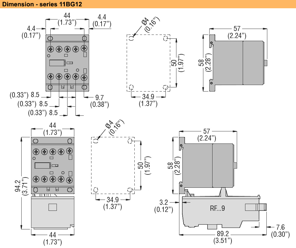 Kích thước Khởi động từ Lovato 11BG1210A