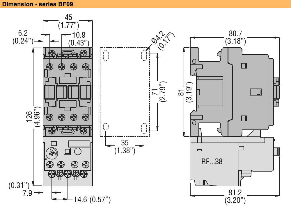 Kích thước Khởi động từ Lovato BF0910A