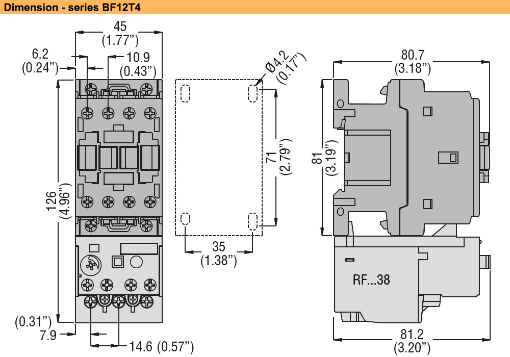 Kích thước Khởi động từ Lovato BF12T4A