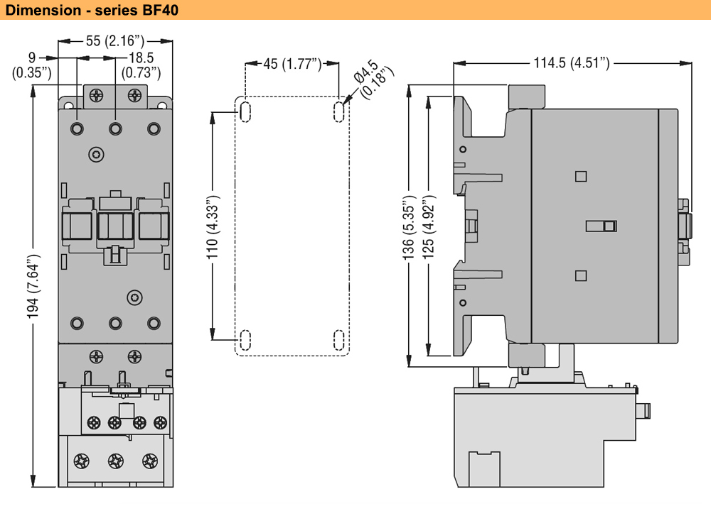 Kích thước Khởi động từ Lovato BF4000A