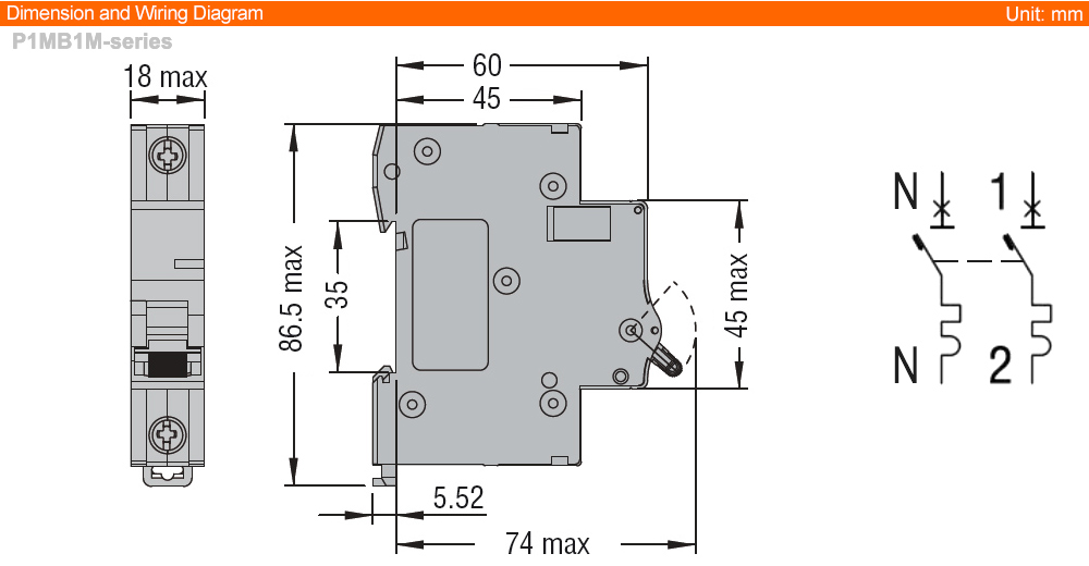 Kích thước Lovato P1MB1MC13 ( MCB )