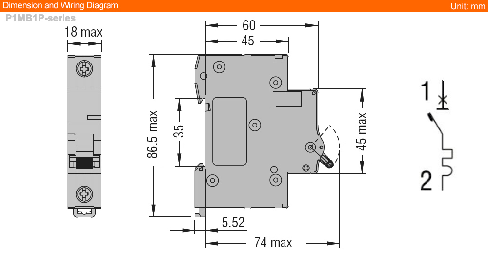 Kích thước Lovato P1MB1PC25 ( MCB )