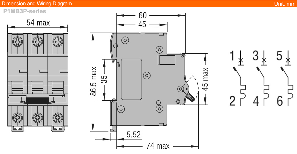 Kích thước Lovato P1MB3PC10 ( MCB )