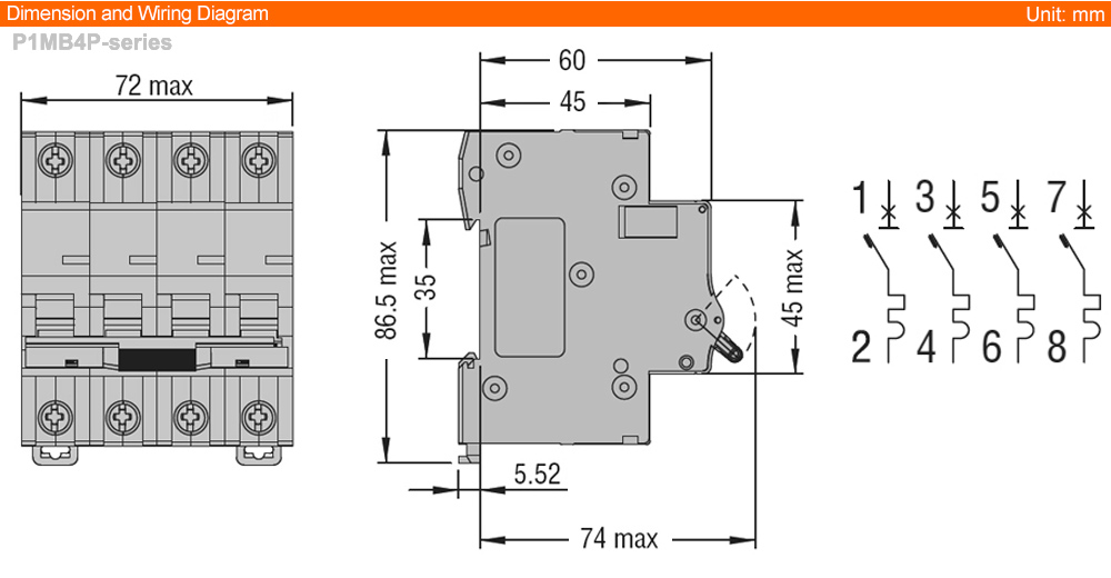 Kích thước Lovato P1MB4PC01 ( MCB )