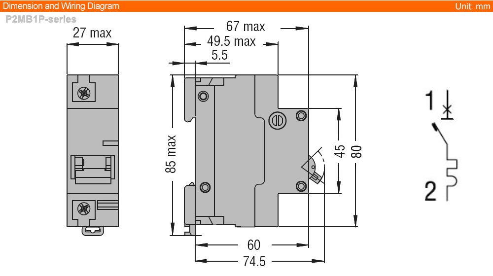 Kích thước Lovato P2MB1PC080 ( MCB )