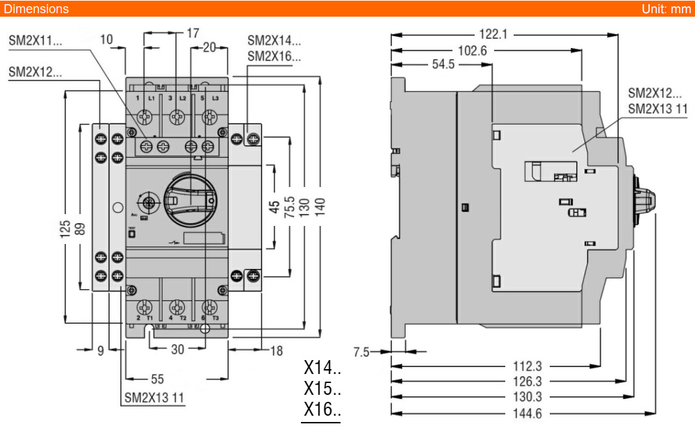 Kích thước Lovato SM2R6300 ( MPCB )