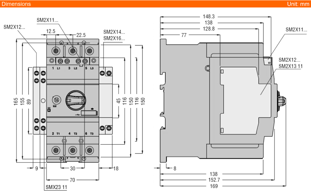 Kích thước Lovato SM3R9000 ( MPCB )