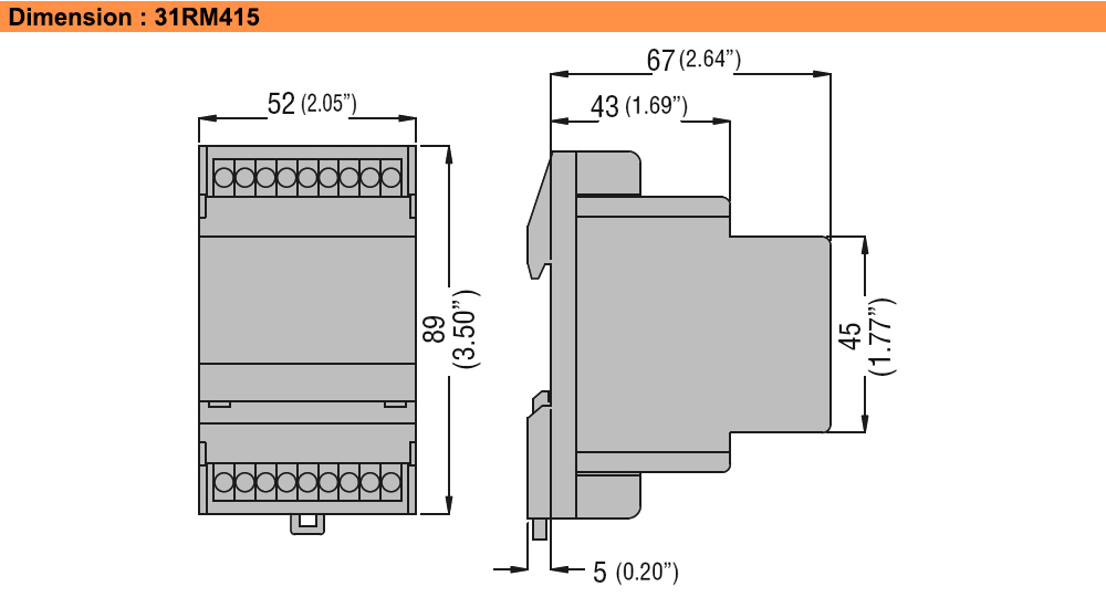 Kích thước : Lovato relay 31RM415