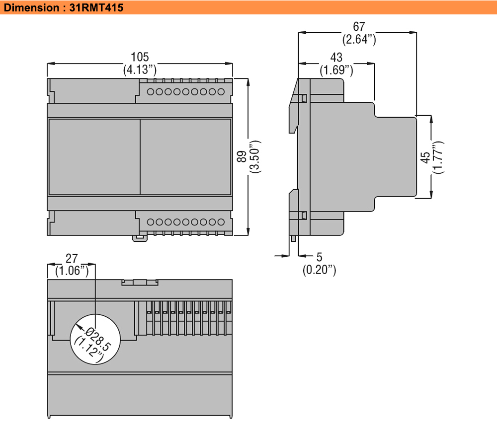 Kích thước : Lovato relay 31RMT415