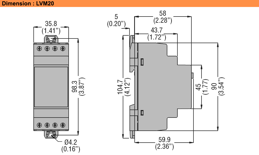 Kích thước : Lovato relay LVM20A240