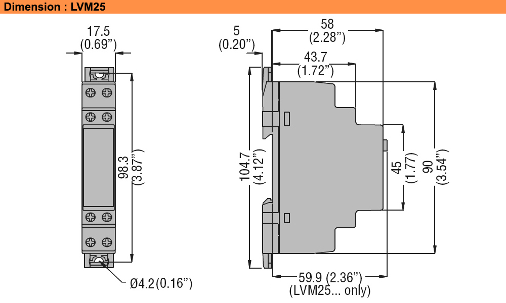 Kích thước : Lovato relay LVM25240