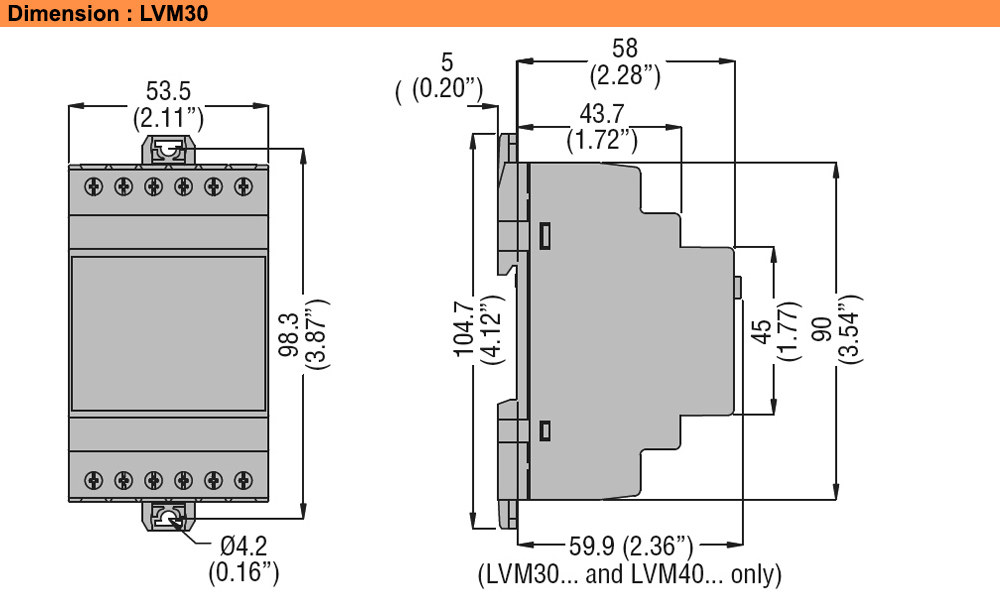 Kích thước : Lovato relay LVM30A240