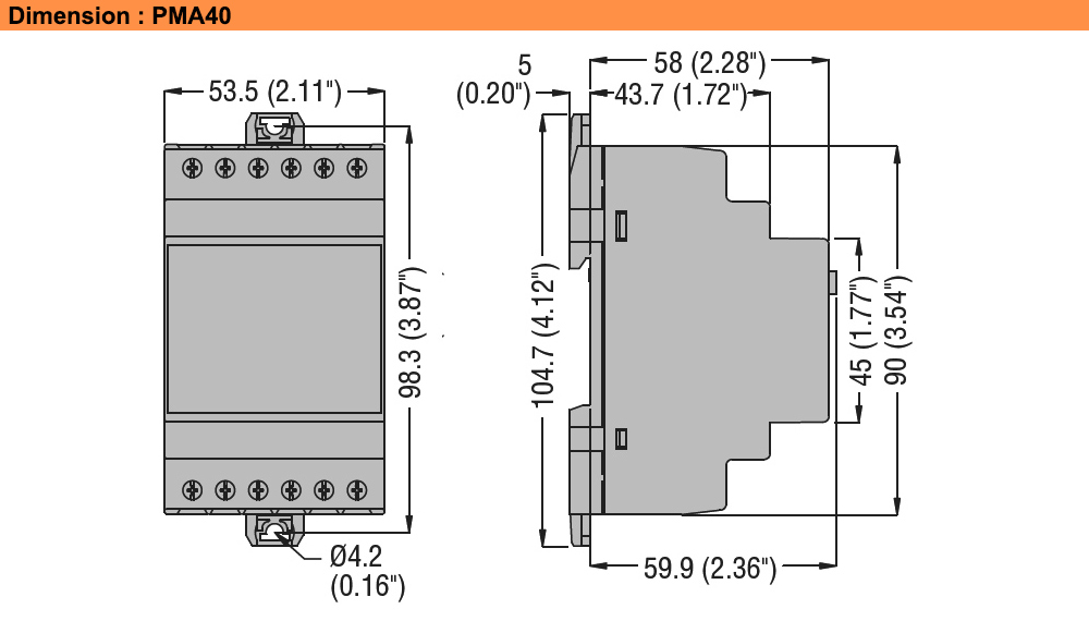 Kích thước : Lovato relay PMA40240