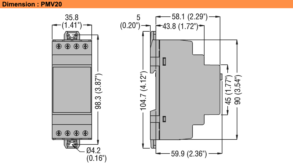 Kích thước : Lovato relay PMV20A575