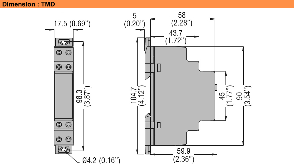 Kích thước : Lovato relay TMD