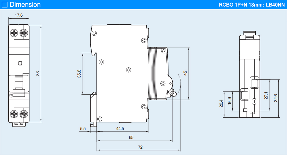 Kích thước RCBO LS LB40NN 1P+N C25