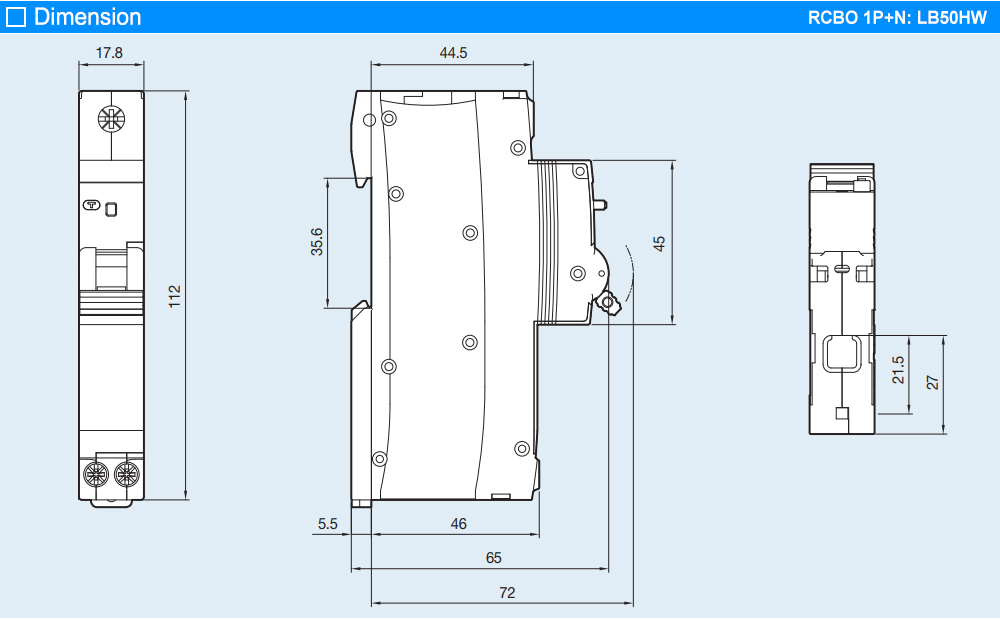 Kích thước RCBO LS LB50HW 1P+N C10