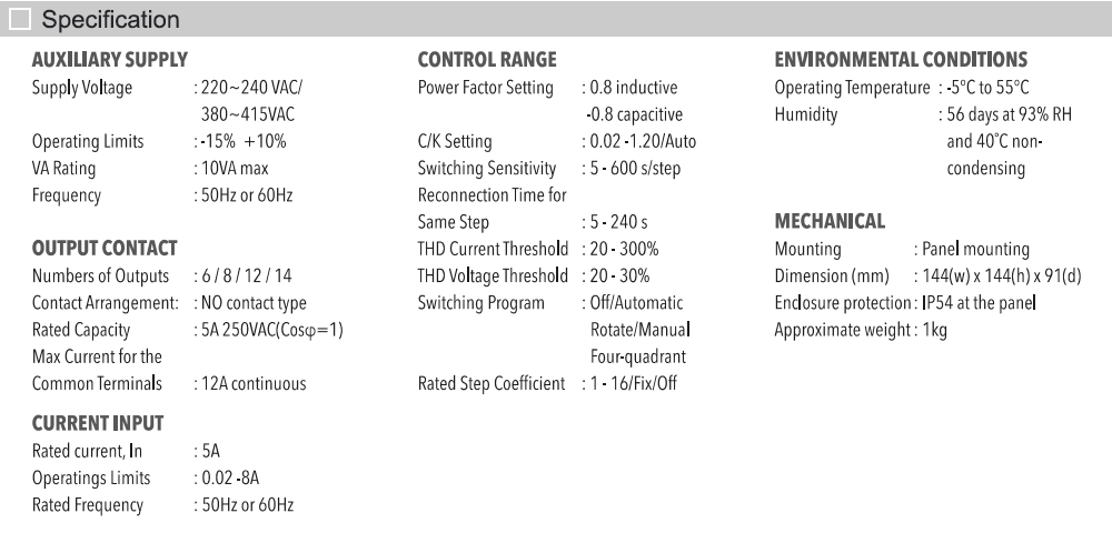 Thông số kỹ thuật: Mikro PFR120-230A (RX)