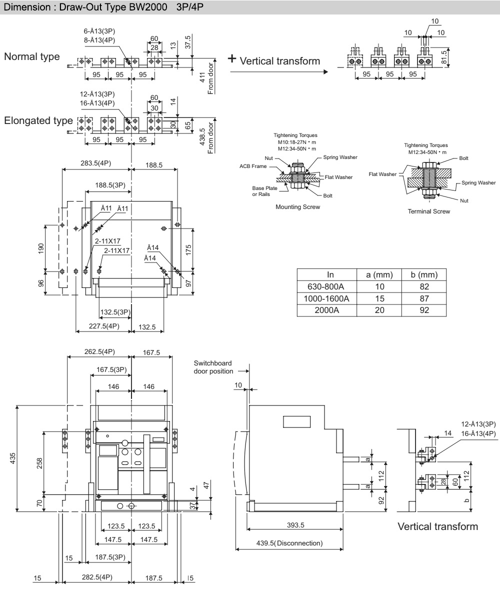 Kích thước : BW 2000-HN 3P 1000A