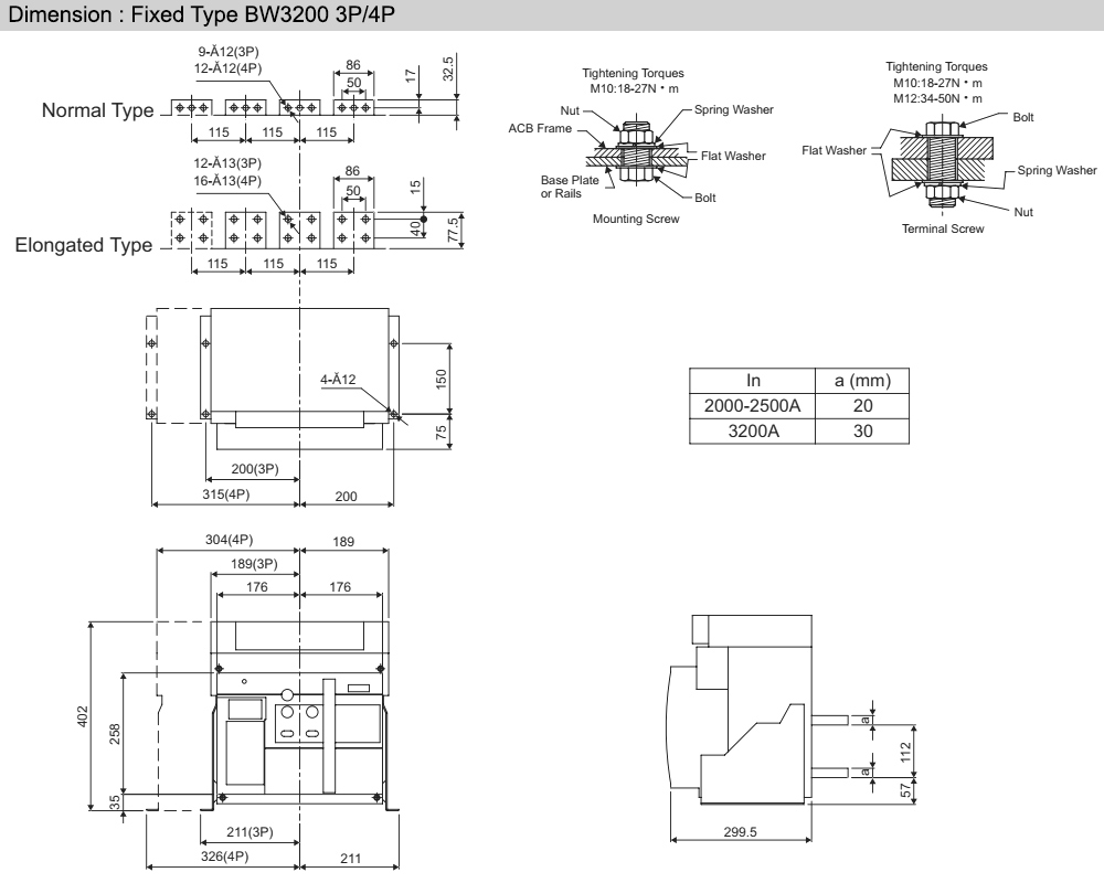 Kích thước : BW 3200-HN 4P 3200A