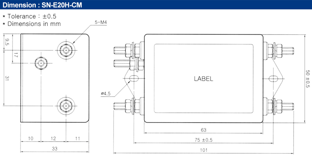 Kích thước : Bộ lọc nhiễu Fine Suntronix SN-E20H-CM-F 