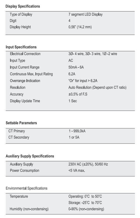 Thông số kỹ thuật Selec MA335: Đồng hồ đo dòng điện AC gián tiếp qua CT